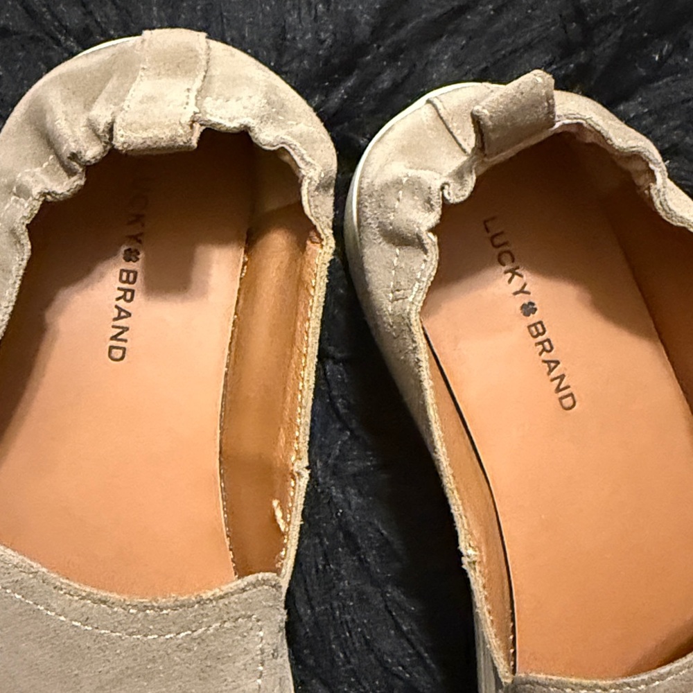 Lucky Brand LINDA Taupe Suede Slip-On Loafers - Picture 3 of 5